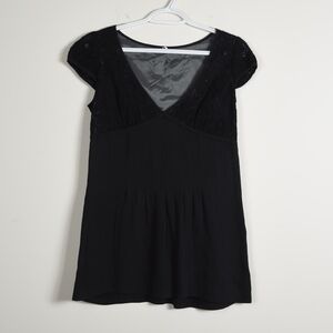 Margaret Oleary Lace Silk Pleaded Black Top M